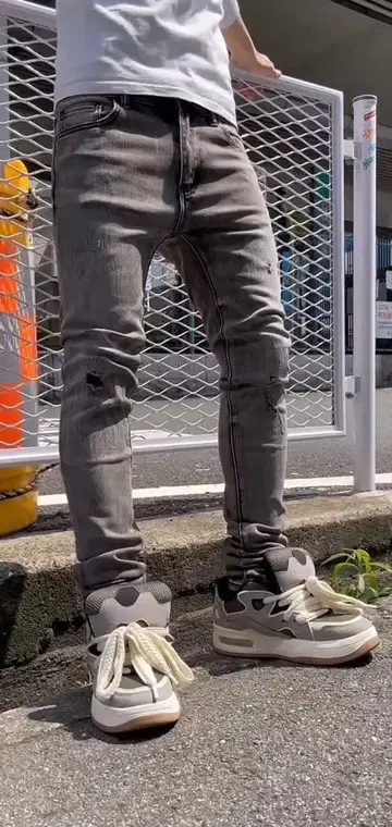 mnml 그레이 스키니 데님 데미지 가공 30