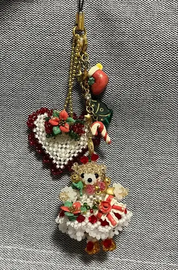 크리스마스 곰 비즈 스트랩 참