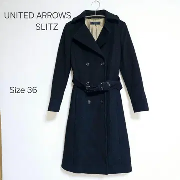 UNITED ARROWS SLIT 블랙 더블 브레스트 롱 코트