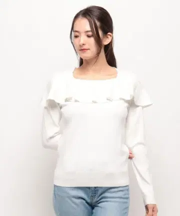 [ 루니/LOUNIE ] 스퀘어넥 프릴 니트 풀오버