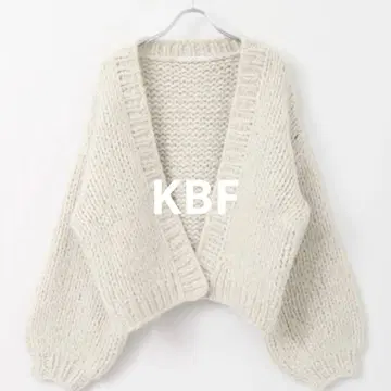 KBF 핸드 니트 가디건 아이보리 F 큼직한 손뜨개질풍 포근한