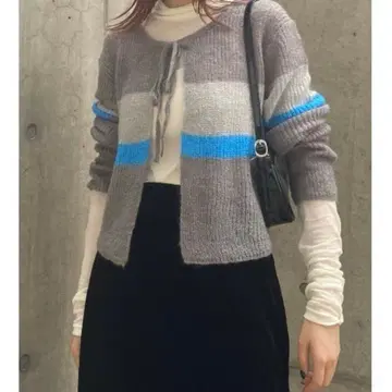 MOUSSY FRONT TIE MULTI BORDER 가디건