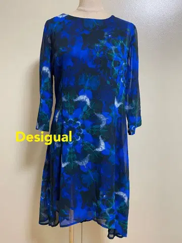 Desigual 꽃무늬 7부 소매 A라인 원피스