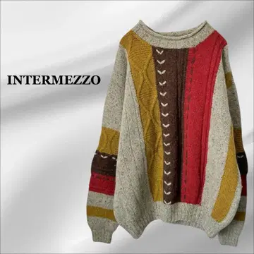 [인터메쪼] 니트 스웨터 [F] 멀티 컬러 절개 울 혼방