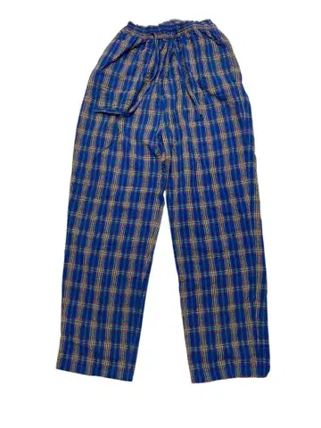 새상품급 파랑과 옐로우 컬러의 체크 무늬 와이드 팬츠 허리밴딩 릴랙스