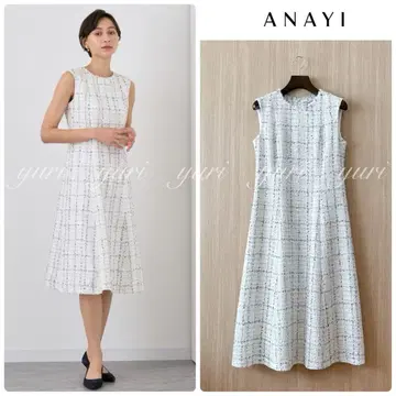 [ 1013 ] 아나이 믹스 트위드 플레어 원피스 화이트 38