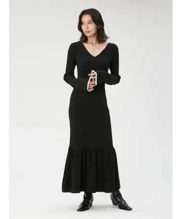 2WAY 밑단 개더 리브 니트 원피스 프레이 아이디