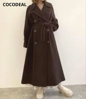 코코딜 울 코트 울 트렌치코트 실크 혼방 브라운
