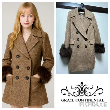 브라운 더블 브레스트 피 코트