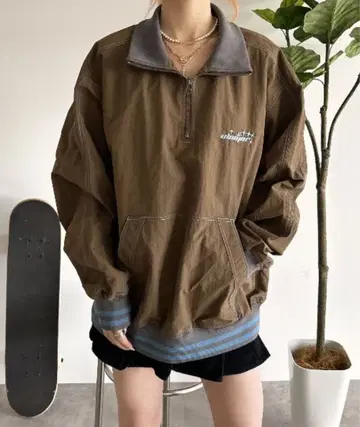 sedacle 배색 나일론 하프 지퍼 아노락