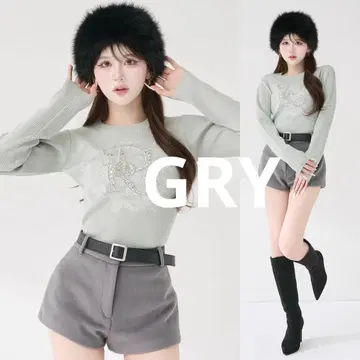다리치 DR 비쥬 플라워 리브 니트탑 GRY