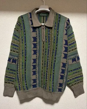 구제 올 패턴 입체 하프 지퍼 니트 피케 셔츠