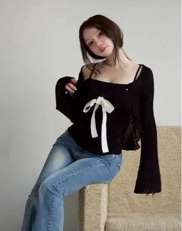 andmary 엠마 니트 플레어 가디건 세트 블랙