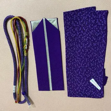성인식 보라색 꽃무늬 오비 장식 천, 장식 허리띠, 옷깃 3종 세트