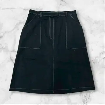 데님풍 사다리꼴 스커트 캐주얼 배색 스티치 S 사이즈 일본제