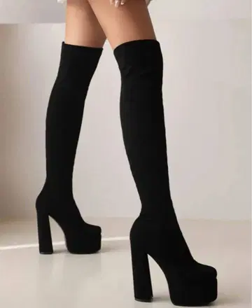 블랙 니하이 부츠 플랫폼 힐