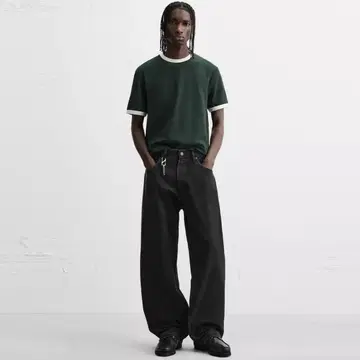 [ ZARA ] 컨디션 최상 와이드 배기 데님 팬츠 블랙 EUR46