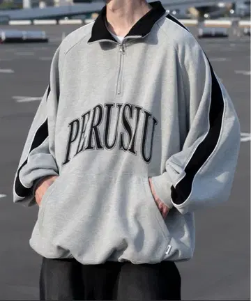 [ perushu ] 사이드 파이핑 라인 하프 지퍼 맨투맨