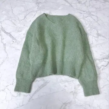 Mila Owen 미라 오웬 알파카 혼방 로우 게이지 V넥 니트 그린