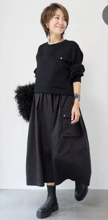 플러스오토하 PLUS OTO.HA 이소재 도킹 원피스 블랙