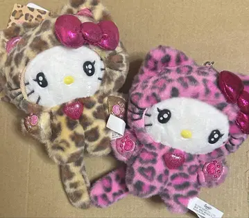 산리오 갸루 고양이 레오파드 무늬 마스코트 참 헬로키티 2세트