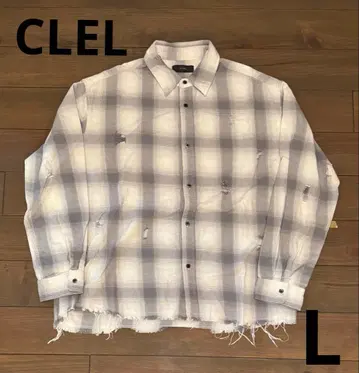 [ CLEL ] 빈티지 디자인 데미지 체크 셔츠