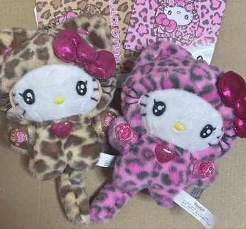 산리오 갸루 고양이 레오파드 무늬 마스코트 참 헬로키티 2개 세트