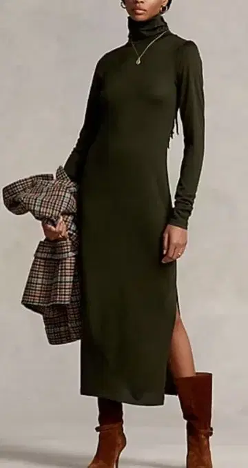 폴로 랄프로렌 올리브 그린 터틀넥 원피스