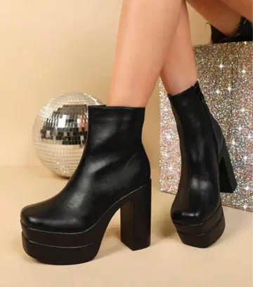 블랙 하이힐 부츠 사이드 지퍼 부착
