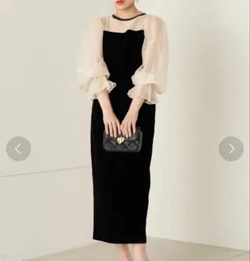 chico 배색 시스루 타이트 롱 드레스