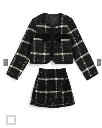 [ 미개봉 ] GRL 트위드 체크 무늬 리본 자켓 x 미니 스커트 셋업