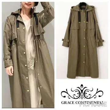 새상품급 정가 7만 5천 엔! 후드 롱 코트 카키