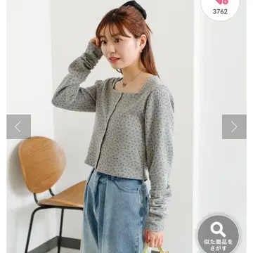 미니 꽃무늬 스퀘어 서멀 가디건 Kastane 그레이