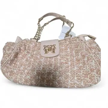 엑시즈팜 트위드 핑크 로고 숄더백