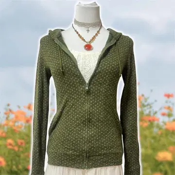 가격 인하 y2k 모리걸 페어리 그런지 카키 도트 지퍼 후드티