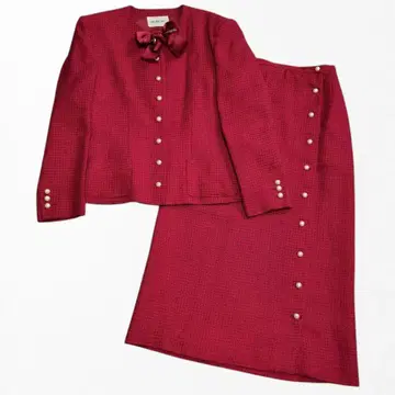 INGEBORG 트위드 셋업 펄 버튼 리본 빨간색