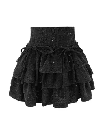 프릴 장식 블랙 미니 스커트