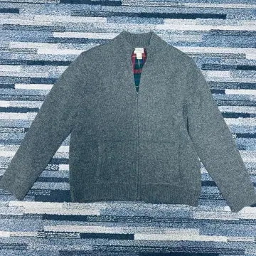 L.L.Bean 라무스울 풀 집업 니트 자켓 L 체크 안감