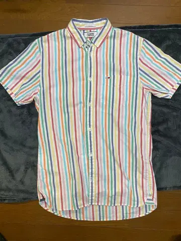 TOMMY JEANS 슬림핏 반팔 셔츠 M 멀티 스트라이프