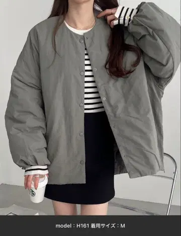 사이드 지퍼 노카라 충전솜 다운 자켓