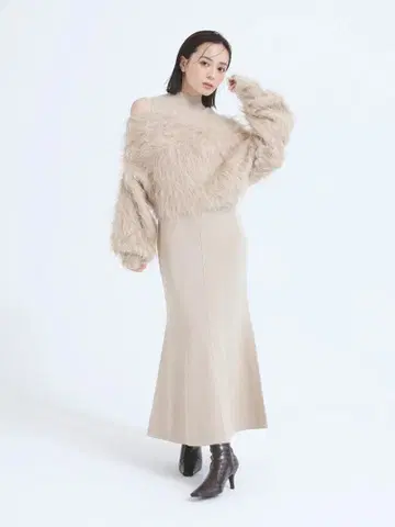 Anuans 오프숄더 레이어드 니트 원피스 M