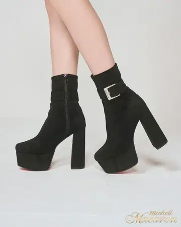 미셸 마카롱 버클 숏부츠 13cm 블랙 M