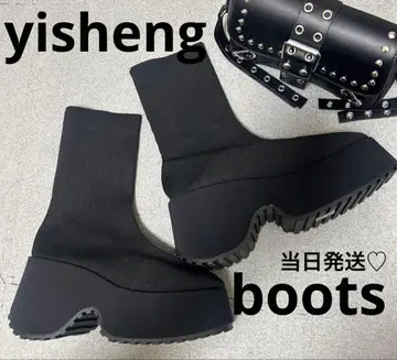 YISHENG 통굽 삭스 부츠 26cm Y2K 갸루 블랙 니트