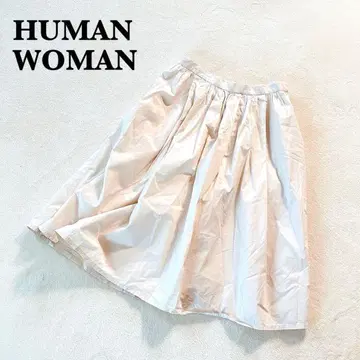 휴먼 우먼 플레어 스커트 S 아이보리 무릎 기장 면 100%