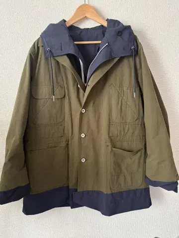 sacai 리버서블 마운틴 후드티 올리브/네이비