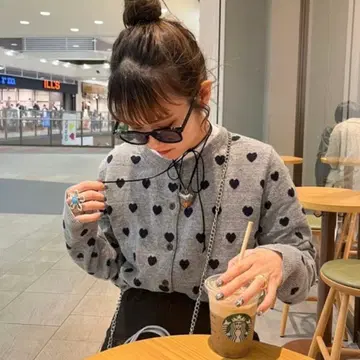 nugu 하트 무늬 니트 가디건 그레이