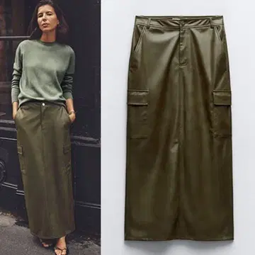 ZARA 인조 가죽 카고 미디 스커트