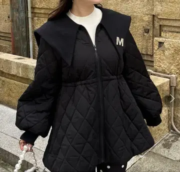 빅 칼라 퀼팅 페플럼 블루종