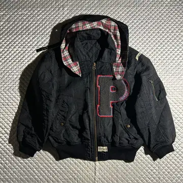 90s 핑크 하우스 제켄 블루종 블랙 와펜 후드