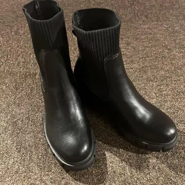 스티브 마든 스타일 사이드 고어 부츠 블랙 가죽 니트 25cm